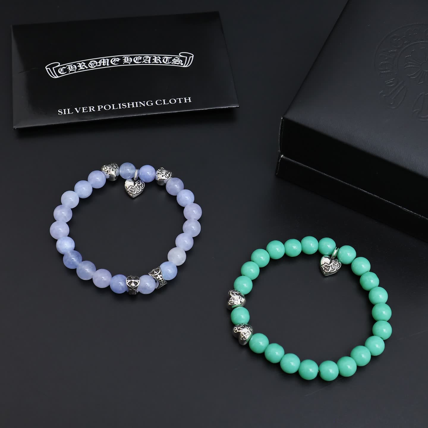 Chrome Hearts Charm Heart Silver Beaded Bracelet